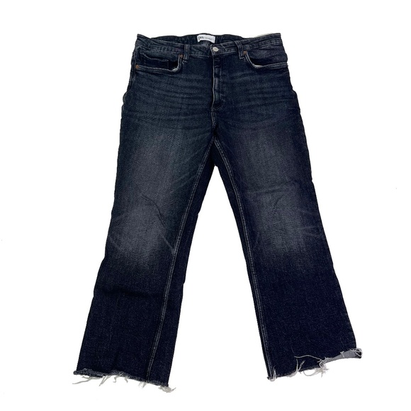 Zara Jeans Black Wide Leg Baggy High Rise Cotton Raw Hem - Picture 1 of 3